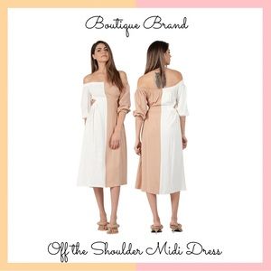 Two Toned Neutral Cut Out Midi Dress